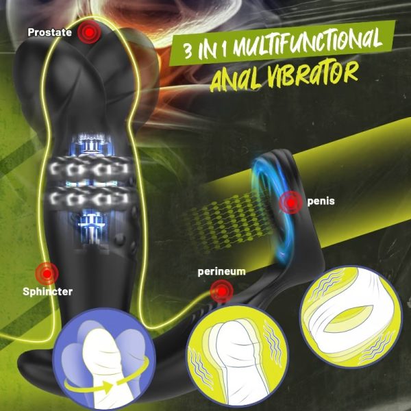 KINKLOVE Gyro 360° Rotating and Vibrating Cock Ring Anal Dildo