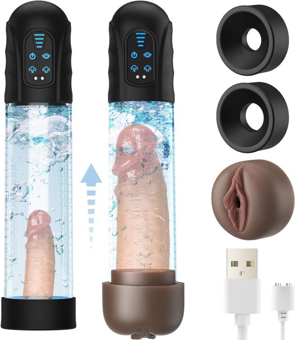 Electric Vacuum Penis Pump with Realistic Silicone Masturbation Sleeve 2 Suction Modes USB Rechargeable
