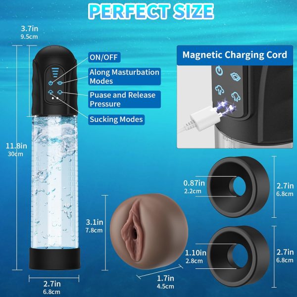 Electric Vacuum Penis Pump with Realistic Silicone Masturbation Sleeve 2 Suction Modes USB Rechargeable
