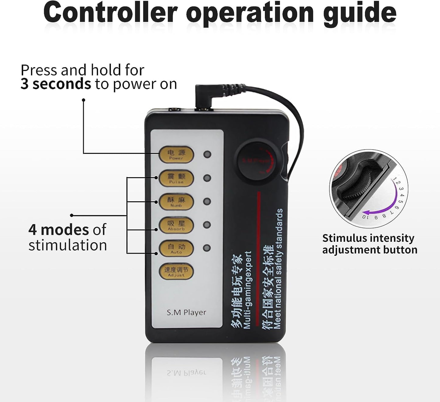 Male Electric Shock Power Box Kit 3 Modes Adjustable Strength