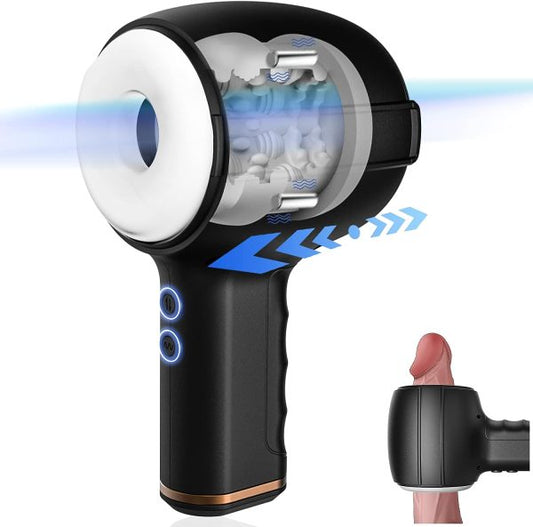 Hammer Telescopic Masturbator with Internal 3D Particles Massage 4-frequency Push Function 7 Vibrations