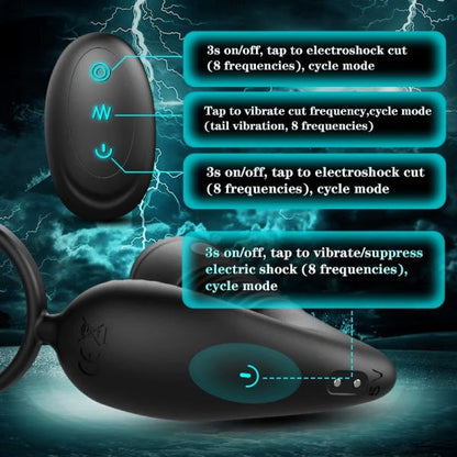Electric Shock Wriggle 8 Vibrating Remote Penis Ring Prostate Vibrator