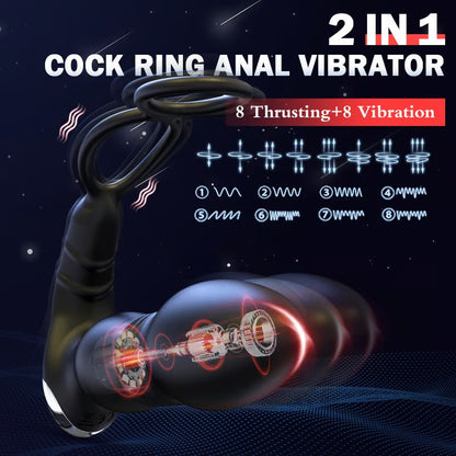 KINKLOVE Midori 2 In 1 8 Thrusting Vibrating Penis Ring Anal Sphincter Toy