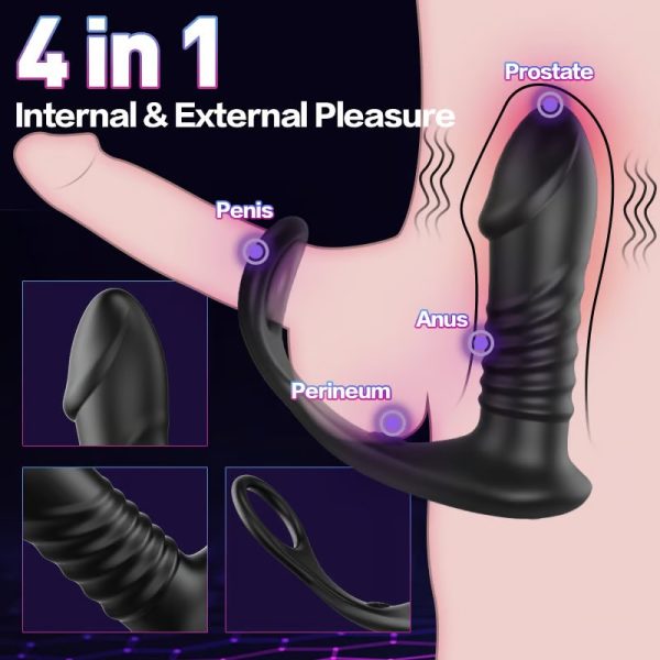 KINKLOVE Zeus 10 Vibration 3 Thrusting Penis Ring Anal Sphincter Toy