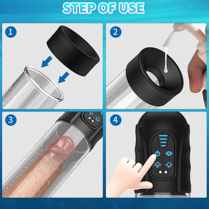 Electric Vacuum Penis Pump with Realistic Silicone Masturbation Sleeve 2 Suction Modes USB Rechargeable