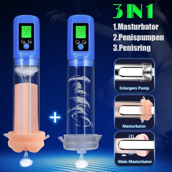 Male Sex Toy Kit: Automatic Penis Pump with 4 Cock Rings Pocket Pussy and Lubricant