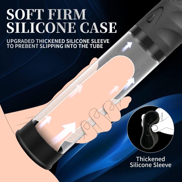 3D Textured Penis Enlarger with 4 Suction Intensities USB Rechargeable Waterproof Silicone Sleeve