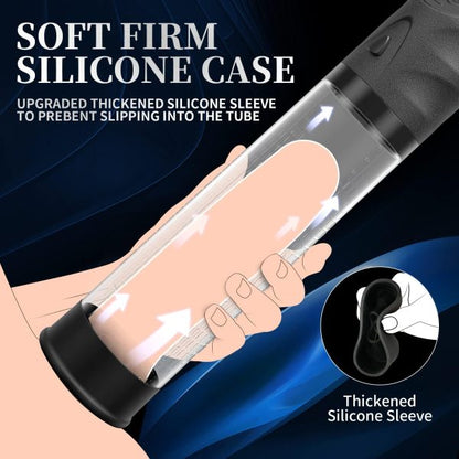 3D Textured Penis Enlarger with 4 Suction Intensities USB Rechargeable Waterproof Silicone Sleeve