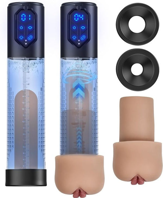 Electric Penis Pump and Automatic Masturbator 4 Erection 3 Oral Simulation Suction LED Screen