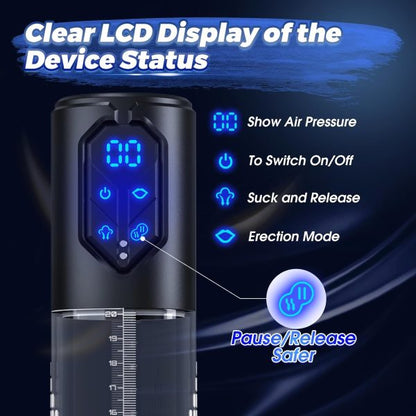 Electric Penis Pump and Automatic Masturbator 4 Erection 3 Oral Simulation Suction LED Screen