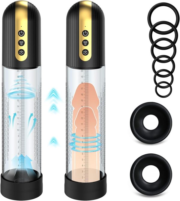 Penis Erection Trainer Pump 4 Intensities Transparent Scale Detachable Design 6 Bonus Rings