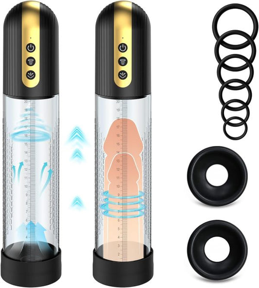 Penis Erection Trainer Pump 4 Intensities Transparent Scale Detachable Design 6 Bonus Rings