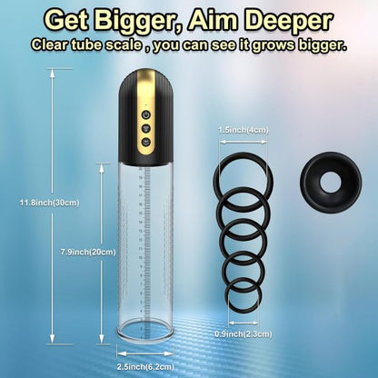 Penis Erection Trainer Pump 4 Intensities Transparent Scale Detachable Design 6 Bonus Rings