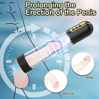 Penis Erection Trainer Pump 4 Intensities Transparent Scale Detachable Design 6 Bonus Rings