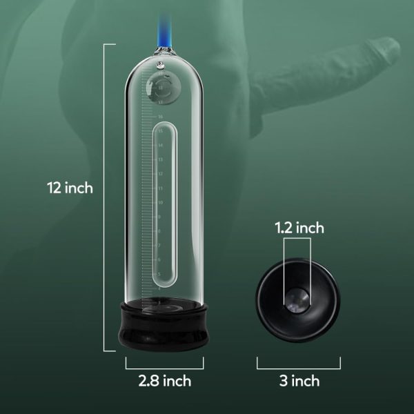 Manual Penis Vacuum Pump with Magnifier Pistol Grip Pressure Gauge Transparent Measured Cylinder