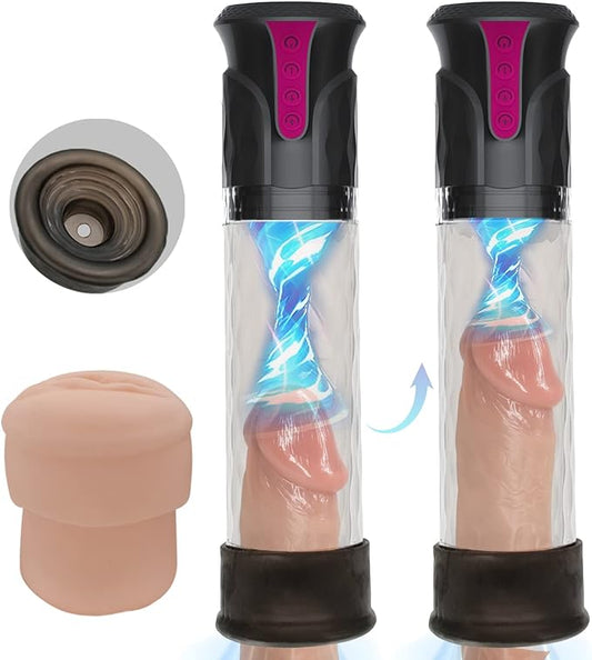 Electric Vacuum Penis Pump with Realistic Masturbation Sleeve 2 Suction Modes