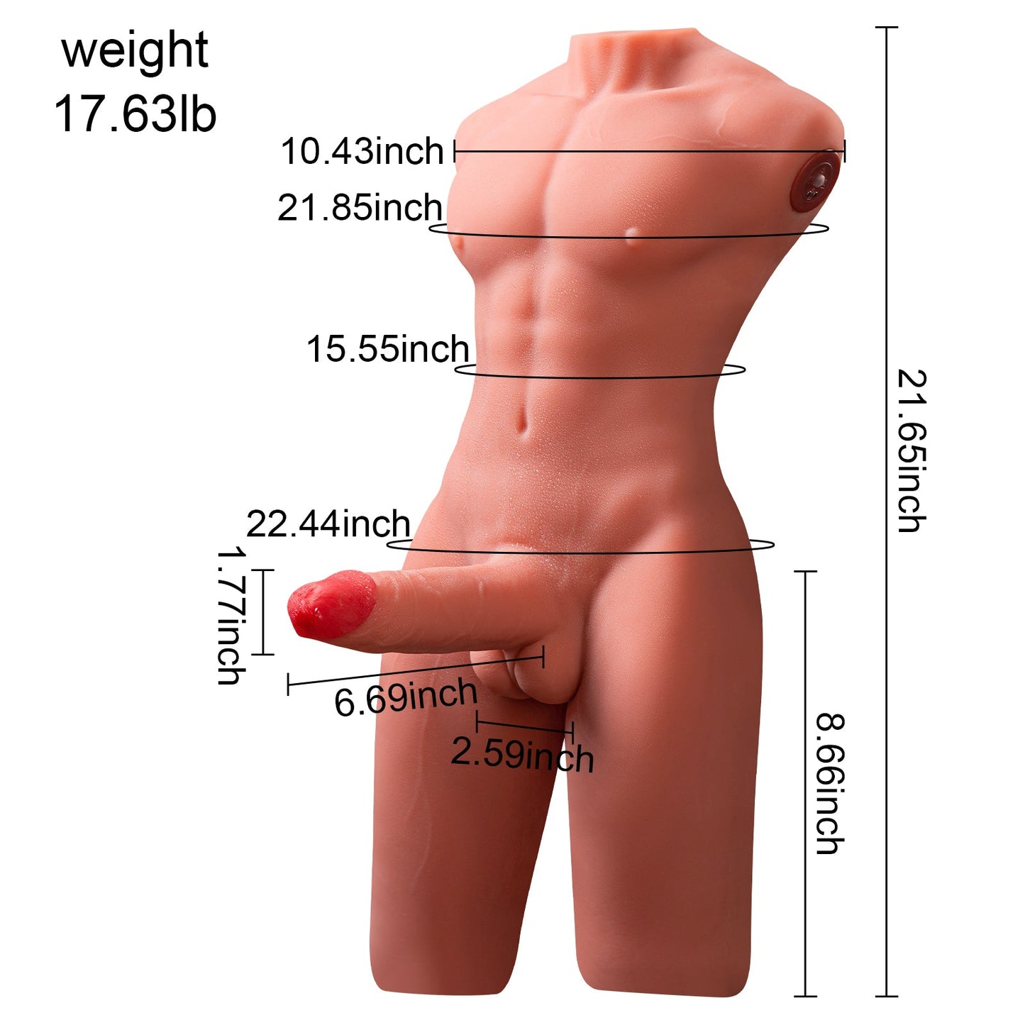 Full Torso Male Sex Doll 4 Thrusting Vibrating 17.63 lb