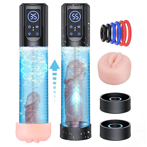 Water Turbine Electric Penis Pump 12 Training Modes Temperature-Adjustable 3 Bonus Sleeves