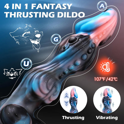 Thrusting Vibrating Heating Monster Dildo with Suction Cup 9.72"